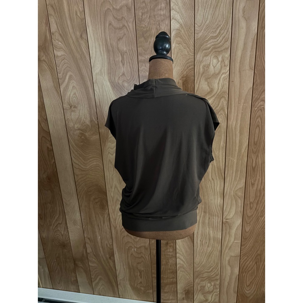 New York & Company Brown Sleeveless Draped Surplice Wrap Blouse Medium Office - Picture 3 of 6